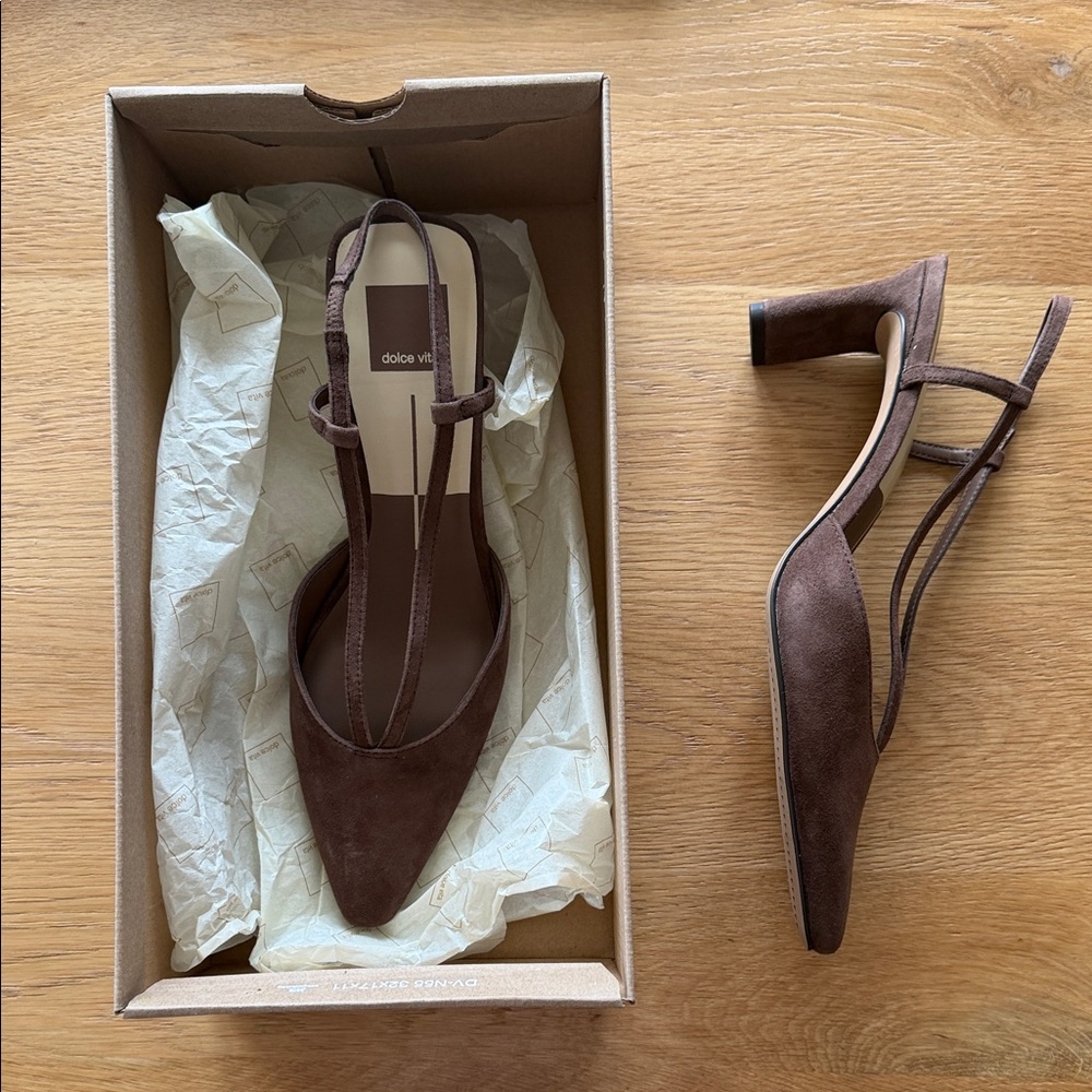 Dolce Vita Dark Brown Suede Pointed T-Strap Block Heels